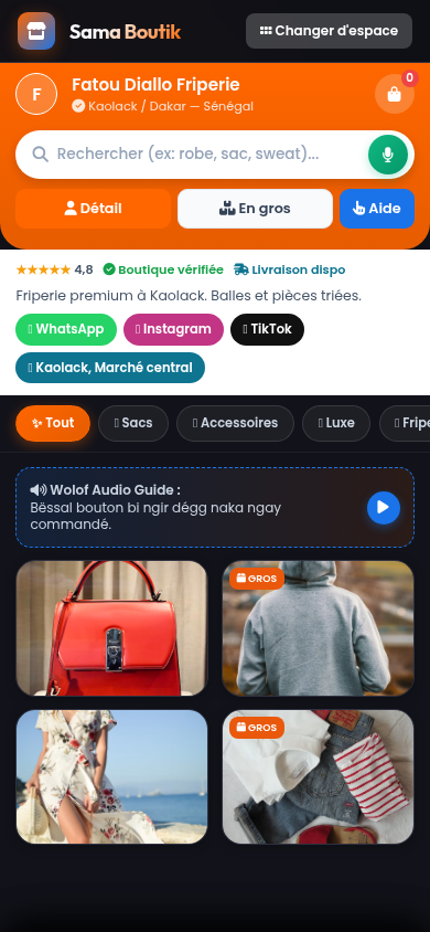 Aperçu d'une boutique Sama Magasin sur mobile